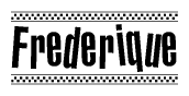 The clipart image displays the text Frederique in a bold, stylized font. It is enclosed in a rectangular border with a checkerboard pattern running below and above the text, similar to a finish line in racing. 