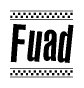 The clipart image displays the text Fuad in a bold, stylized font. It is enclosed in a rectangular border with a checkerboard pattern running below and above the text, similar to a finish line in racing. 