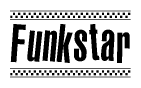 The image contains the text Funkstar in a bold, stylized font, with a checkered flag pattern bordering the top and bottom of the text.