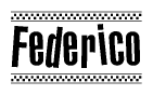 The image contains the text Federico in a bold, stylized font, with a checkered flag pattern bordering the top and bottom of the text.