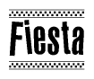 The image contains the text Fiesta in a bold, stylized font, with a checkered flag pattern bordering the top and bottom of the text.