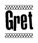 The clipart image displays the text Gret in a bold, stylized font. It is enclosed in a rectangular border with a checkerboard pattern running below and above the text, similar to a finish line in racing. 
