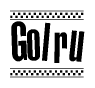 The image contains the text Golru in a bold, stylized font, with a checkered flag pattern bordering the top and bottom of the text.