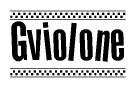 The image is a black and white clipart of the text Gviolone in a bold, italicized font. The text is bordered by a dotted line on the top and bottom, and there are checkered flags positioned at both ends of the text, usually associated with racing or finishing lines.