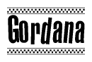 The clipart image displays the text Gordana in a bold, stylized font. It is enclosed in a rectangular border with a checkerboard pattern running below and above the text, similar to a finish line in racing. 