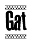 The clipart image displays the text Gat in a bold, stylized font. It is enclosed in a rectangular border with a checkerboard pattern running below and above the text, similar to a finish line in racing. 