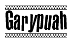 The clipart image displays the text Garypuah in a bold, stylized font. It is enclosed in a rectangular border with a checkerboard pattern running below and above the text, similar to a finish line in racing. 