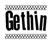 The image contains the text Gethin in a bold, stylized font, with a checkered flag pattern bordering the top and bottom of the text.