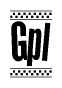 The image is a black and white clipart of the text Gpl in a bold, italicized font. The text is bordered by a dotted line on the top and bottom, and there are checkered flags positioned at both ends of the text, usually associated with racing or finishing lines.