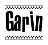 The clipart image displays the text Garin in a bold, stylized font. It is enclosed in a rectangular border with a checkerboard pattern running below and above the text, similar to a finish line in racing. 