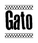 The image contains the text Gato in a bold, stylized font, with a checkered flag pattern bordering the top and bottom of the text.