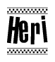 The clipart image displays the text Heri in a bold, stylized font. It is enclosed in a rectangular border with a checkerboard pattern running below and above the text, similar to a finish line in racing. 