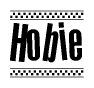 The image contains the text Hobie in a bold, stylized font, with a checkered flag pattern bordering the top and bottom of the text.