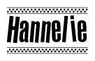 The clipart image displays the text Hannelie in a bold, stylized font. It is enclosed in a rectangular border with a checkerboard pattern running below and above the text, similar to a finish line in racing. 