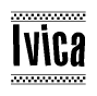 The image contains the text Ivica in a bold, stylized font, with a checkered flag pattern bordering the top and bottom of the text.