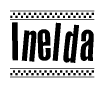 The clipart image displays the text Inelda in a bold, stylized font. It is enclosed in a rectangular border with a checkerboard pattern running below and above the text, similar to a finish line in racing. 