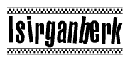 The clipart image displays the text Isirganberk in a bold, stylized font. It is enclosed in a rectangular border with a checkerboard pattern running below and above the text, similar to a finish line in racing. 