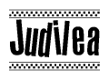 The image contains the text Judilea in a bold, stylized font, with a checkered flag pattern bordering the top and bottom of the text.