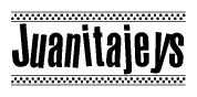 The image contains the text Juanitajeys in a bold, stylized font, with a checkered flag pattern bordering the top and bottom of the text.