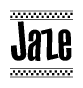 The image contains the text Jaze in a bold, stylized font, with a checkered flag pattern bordering the top and bottom of the text.