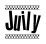 The clipart image displays the text Juily in a bold, stylized font. It is enclosed in a rectangular border with a checkerboard pattern running below and above the text, similar to a finish line in racing. 