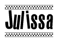 The image contains the text Julissa in a bold, stylized font, with a checkered flag pattern bordering the top and bottom of the text.