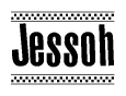 The image contains the text Jessoh in a bold, stylized font, with a checkered flag pattern bordering the top and bottom of the text.