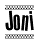 The clipart image displays the text Joni in a bold, stylized font. It is enclosed in a rectangular border with a checkerboard pattern running below and above the text, similar to a finish line in racing. 