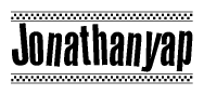 The clipart image displays the text Jonathanyap in a bold, stylized font. It is enclosed in a rectangular border with a checkerboard pattern running below and above the text, similar to a finish line in racing. 