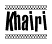 The clipart image displays the text Khairi in a bold, stylized font. It is enclosed in a rectangular border with a checkerboard pattern running below and above the text, similar to a finish line in racing. 