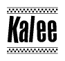 The clipart image displays the text Kalee in a bold, stylized font. It is enclosed in a rectangular border with a checkerboard pattern running below and above the text, similar to a finish line in racing. 