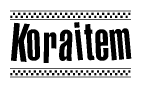 The clipart image displays the text Koraitem in a bold, stylized font. It is enclosed in a rectangular border with a checkerboard pattern running below and above the text, similar to a finish line in racing. 