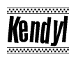 The image contains the text Kendyl in a bold, stylized font, with a checkered flag pattern bordering the top and bottom of the text.