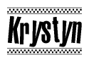 The clipart image displays the text Krystyn in a bold, stylized font. It is enclosed in a rectangular border with a checkerboard pattern running below and above the text, similar to a finish line in racing. 