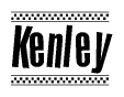   The clipart image displays the text Kenley in a bold, stylized font. It is enclosed in a rectangular border with a checkerboard pattern running below and above the text, similar to a finish line in racing.  