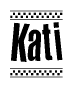 The image contains the text Kati in a bold, stylized font, with a checkered flag pattern bordering the top and bottom of the text.