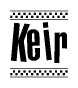 The clipart image displays the text Keir in a bold, stylized font. It is enclosed in a rectangular border with a checkerboard pattern running below and above the text, similar to a finish line in racing. 