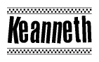The clipart image displays the text Keanneth in a bold, stylized font. It is enclosed in a rectangular border with a checkerboard pattern running below and above the text, similar to a finish line in racing. 