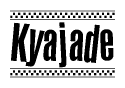 The image contains the text Kyajade in a bold, stylized font, with a checkered flag pattern bordering the top and bottom of the text.