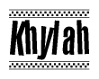 The image contains the text Khylah in a bold, stylized font, with a checkered flag pattern bordering the top and bottom of the text.