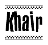 The clipart image displays the text Khair in a bold, stylized font. It is enclosed in a rectangular border with a checkerboard pattern running below and above the text, similar to a finish line in racing. 