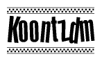 The image contains the text Koontzdm in a bold, stylized font, with a checkered flag pattern bordering the top and bottom of the text.