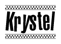 The clipart image displays the text Krystel in a bold, stylized font. It is enclosed in a rectangular border with a checkerboard pattern running below and above the text, similar to a finish line in racing. 
