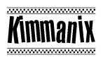 The clipart image displays the text Kimmanix in a bold, stylized font. It is enclosed in a rectangular border with a checkerboard pattern running below and above the text, similar to a finish line in racing. 