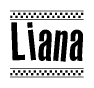 The image contains the text Liana in a bold, stylized font, with a checkered flag pattern bordering the top and bottom of the text.