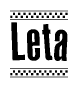 The image contains the text Leta in a bold, stylized font, with a checkered flag pattern bordering the top and bottom of the text.