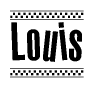 Louis Bold Text with Racing Checkerboard Pattern Border