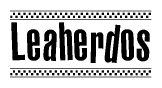 The image contains the text Leaherdos in a bold, stylized font, with a checkered flag pattern bordering the top and bottom of the text.