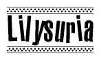 The clipart image displays the text Lilysuria in a bold, stylized font. It is enclosed in a rectangular border with a checkerboard pattern running below and above the text, similar to a finish line in racing. 