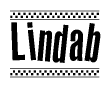 The image contains the text Lindab in a bold, stylized font, with a checkered flag pattern bordering the top and bottom of the text.